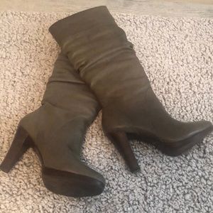 Tall Grey Boots in Faux Leather